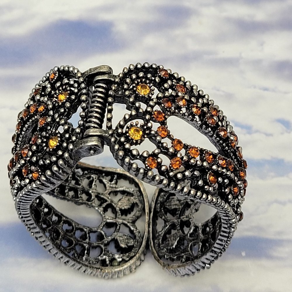 Multicolored Rhinestone Hinged Bracelet - Picture 3 of 13